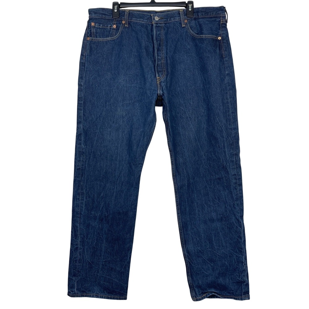 Levis 501 Original BUTTON FLY Mens 42x34 Cotton Straight Dark Wash Denim Jeans